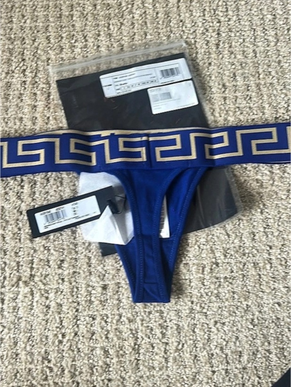 Versace Greca Border Thong Blue & Gold Size 3